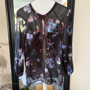DOROTHEE SCHUMACHER Sheer Silk Black Floral Top